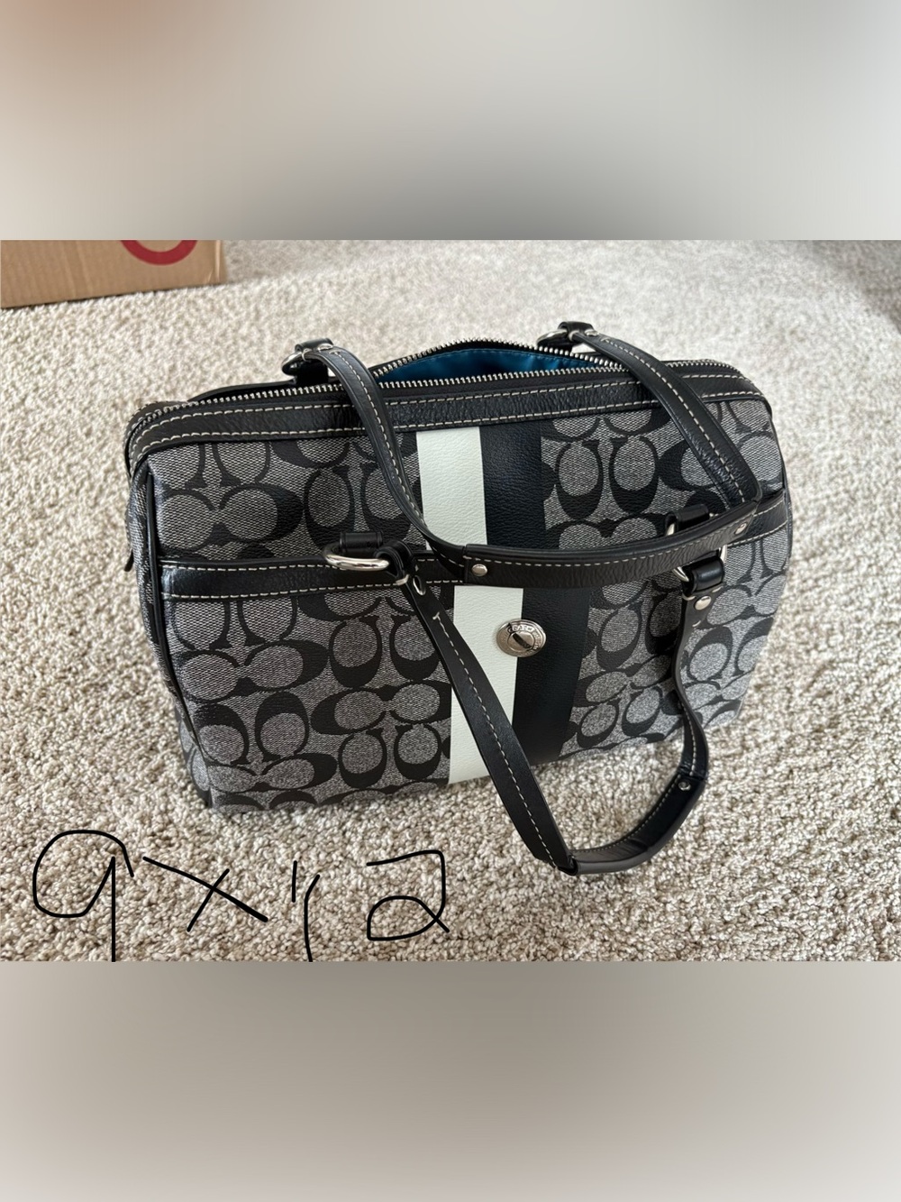 Coach Black Gray Signature Stripe Shoulder Bag